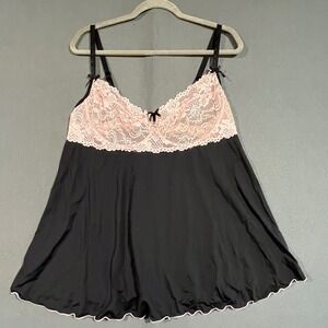 Coquette Black Pink Lace Charm Babydoll Chemise Lingerie Plus Size 1X 2X